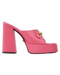 Versace - Logo Details High-Heeled Sandals - Lyst