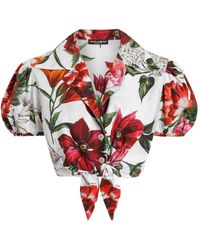 Dolce & Gabbana - Floral Print Cotton Crop Shirt - Lyst