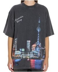 Alexander Wang - T-Shirt With Thermo-Applied Rhinestones And Shanghai Skyline - Lyst