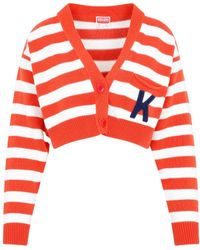 KENZO - Striped V-Neck Knitted Cardigan - Lyst