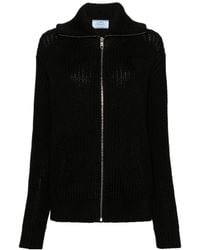 Prada - Enamel-Triangle Zip-Up Cardigan - Lyst