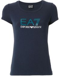 EA7 - Logo-Print Scoop Neck T-Shirt - Lyst