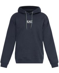 EA7 - Logo Printed Drawstring Hoodie - Lyst
