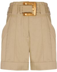 Balmain - Belted Gabardine Shorts - Lyst