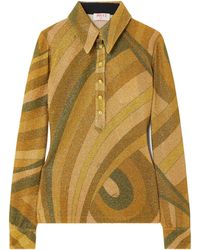 PUCCI - Printed Metallic Jersey Polo Shirt - Lyst