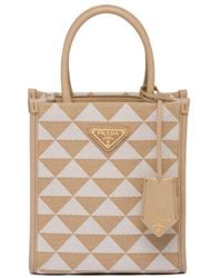 Prada - Logo Detailed Monogram Tote Bag - Lyst