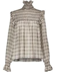Saint Laurent - Check-Pattern Long-Sleeve Blouse - Lyst