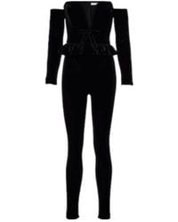 Alessandra Rich - Bow-Detail Ruffled Off-Shoulder Velvet Jumpsuit - Lyst