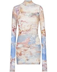 Balmain - Sky Printed Long-Sleeved Tulle Top - Lyst