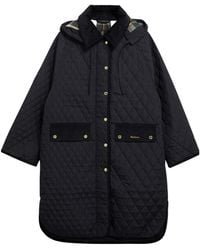 Barbour - Hooded Diamond Quilted Long Coat - Lyst