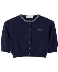Miu Miu - Cropped Logo Cardigan - Lyst