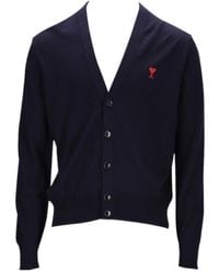Ami Paris - Ami De Coeur Logo Embroidered Buttoned Cardigan - Lyst