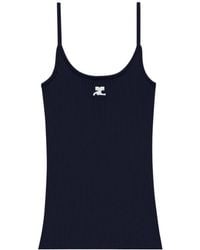 Courreges - Courrèges Logo Embroidered Ribbed Sleeveless Top - Lyst