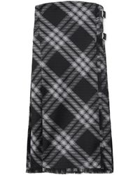 Burberry - Checked Fringed-Edge Midi Skirt - Lyst