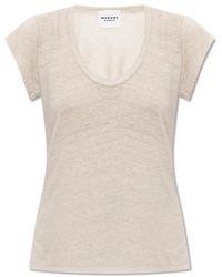 Isabel Marant - V-Neck Short-Sleeve Linen T-Shirt - Lyst