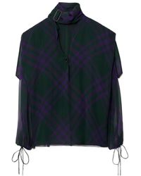 Burberry - Check-Pattern Scarf Detailed Blouse - Lyst