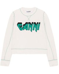 Ganni - Isoli Rock Logo-Embroidered Crewneck Sweatshirt - Lyst