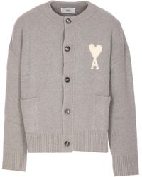 Ami Paris - Logo Detailed Knitted Cardigan - Lyst
