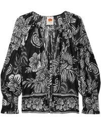 FARM Rio - Tie-Detailed Bead-Embellished Printed Cotton-Voile Blouse - Lyst