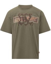 DIESEL - T-Shirt With Graphic-Print And Patches - Lyst