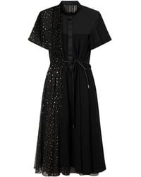 Sacai - Belted Polka-Dot Chiffon And Satin Midi Dress - Lyst