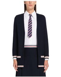 Thom Browne - Rwb Striped Ribbed Long-Sleevd Cardigan - Lyst