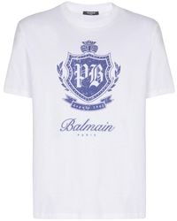 Balmain - Short-Sleeved T-Shirt With College Emblem Print - Lyst