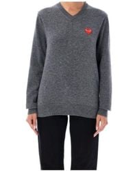COMME DES GARÇONS PLAY - Comme Des Garçons Play Heart Embroidered V-Neck Jumper - Lyst