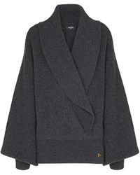 Balmain - Batwing Open-Neck Ribbed Knit Sweater - Lyst
