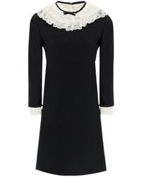 Miu Miu - Lace Trimming Long Sleeved Mini Dress - Lyst