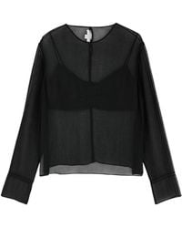 Vince - Lace-Trimmed Sheer-Chiffon Top - Lyst