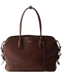 Prada - Large Leather Tote Bag - Lyst
