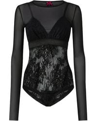 Pinko - Lace Detailed Tulle Bodysuit - Lyst
