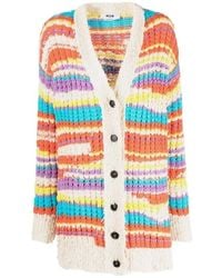 MSGM - Striped Chunky Knit Cardigan - Lyst