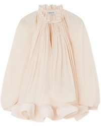 Lanvin - Ruffled Gathered Charmeuse Blouse - Lyst