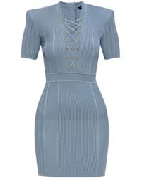 Balmain - Short Fine Ribbed Knit Dress - Lyst