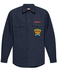 KENZO - Logo-Embroidered Button-Up Shirt - Lyst