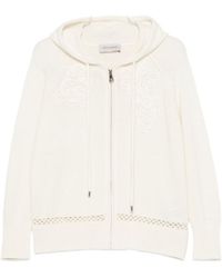 ERMANNO FIRENZE - Floral-Embroidered Open-Knit Hoodie - Lyst
