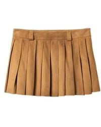 Miu Miu - Waxed Suede Pleated Miniskirt - Lyst