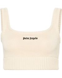 Palm Angels - Logo Embroidered Cropped Knitted Tank Top - Lyst