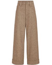 Brunello Cucinelli - Virgin Wool Donegal Baggy Five-Pocket Trousers With Monili - Lyst