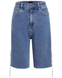 LIU REGALI - Long Ribbon Denim Shorts On The Side - Lyst