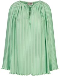 Lanvin - Pleated Ruffled-Hem Tied-Neck Blouse - Lyst