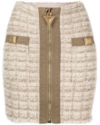 Balmain - High Waist Tweed Mini Skirt - Lyst