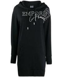 Emporio Armani - Logo-Print Hooded Longline Sweatshirt - Lyst