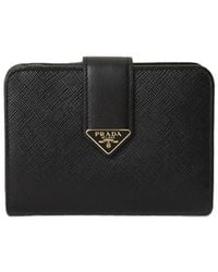 Prada - Small Saffiano And Smooth Leather Wallet - Lyst