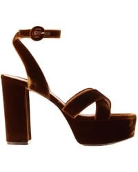 Gianvito Rossi - Velvet Platform Block-Heel Sandals - Lyst