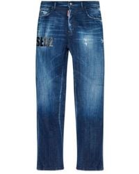DSquared² - Logo Printed Distressed Straight-Leg Jeans - Lyst