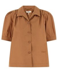 Chloé - Cotton Poplin Short-Sleeved Shirt - Lyst