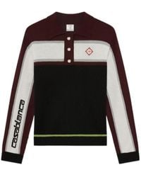 CASABLANCA - Striped Oversized Long Sleeved Polo Shirt - Lyst